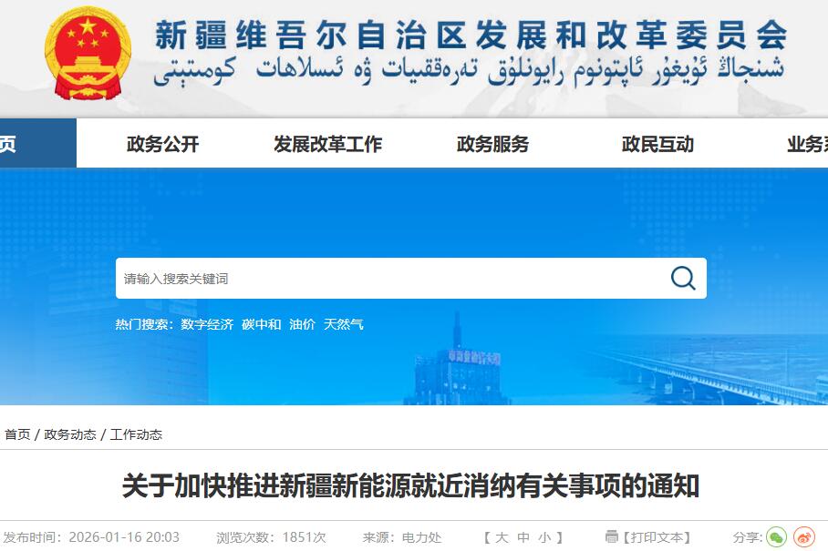 新疆推进新能源就近消纳通知发布：合理配储，自发自用≥60%，电网反送电不予结算